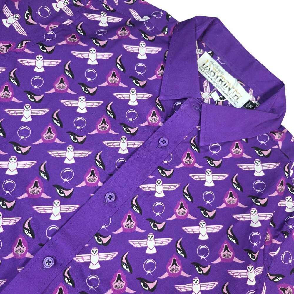 Jim Hensons Labyrinth Purple Short Sleeve Button-Up Shirt Mens Medium